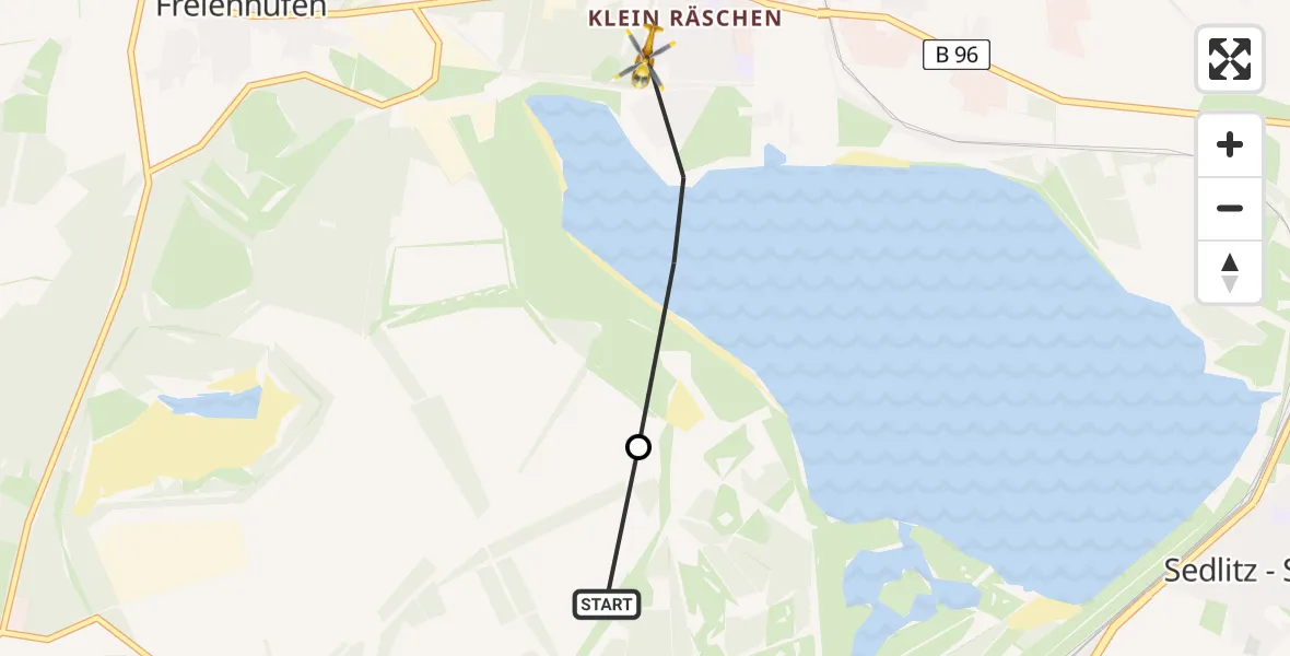 Routekaart van de vlucht: Ambulanzhubschrauber nach Großräschen, Werner-Seelenbinder-Straße
