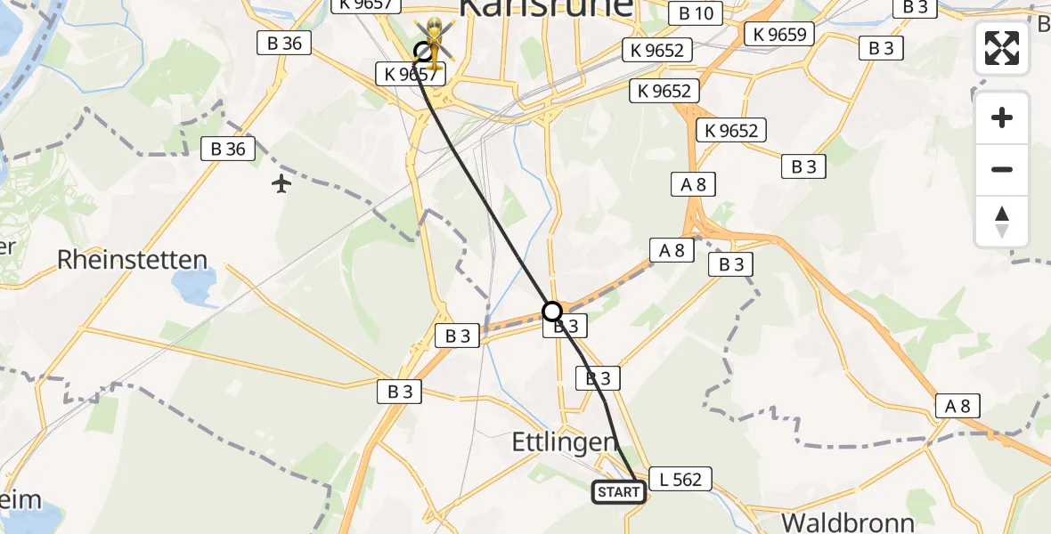 Routekaart van de vlucht: Rettungshubschrauber nach Sankt Vincentius Hospital