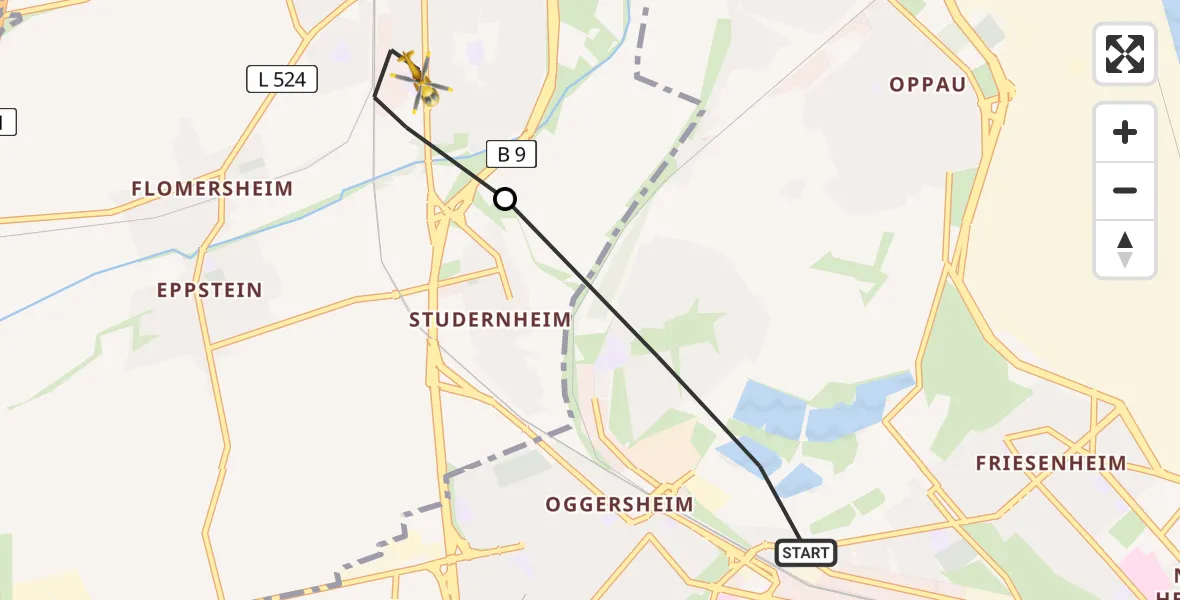 Routekaart van de vlucht: Rettungshubschrauber nach Frankenthal (Pfalz), Julius-Bettinger-Straße