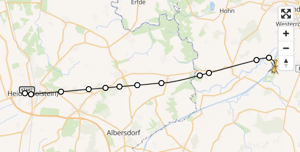 Routekaart van de vlucht: Rettungshubschrauber nach Schülp bei Rendsburg, Am Rüsterbergen