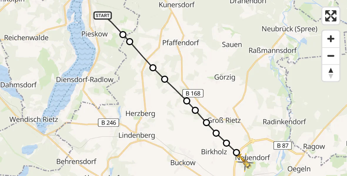 Flugroute Rettungshubschrauber Pieskow - Neuendorf, 18 März 2026, 13:47