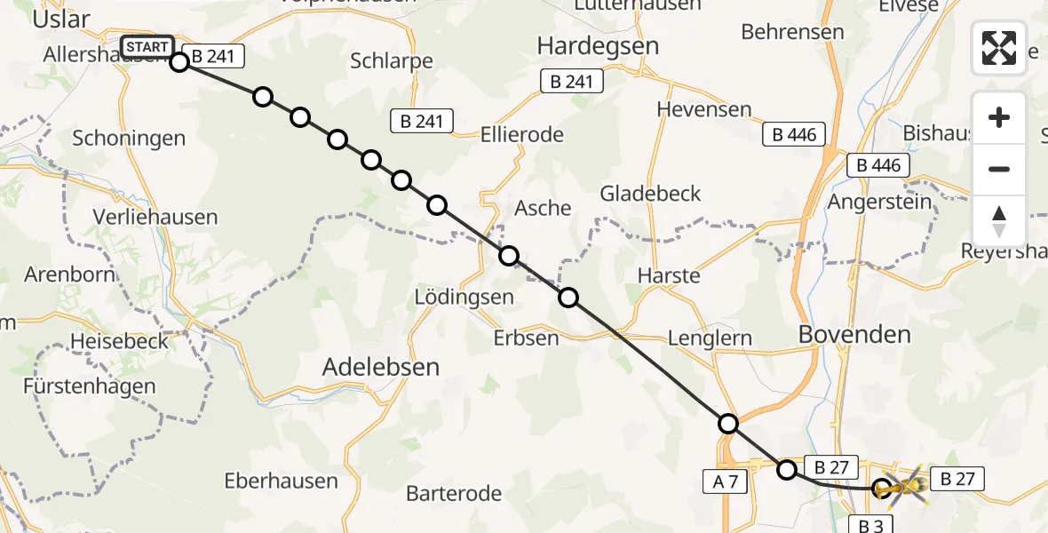 Routekaart van de vlucht: Rettungshubschrauber nach Göttingen University Clinic Heliport