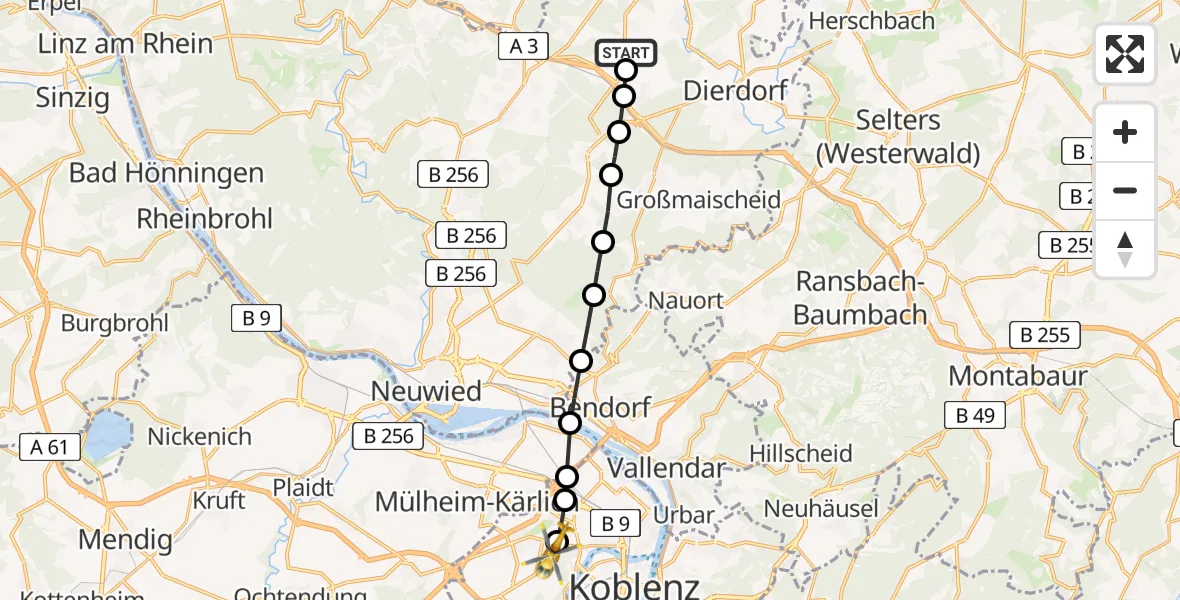 Flugroute Rettungshubschrauber Kirchdorf - Koblenz, 18 März 2026, 13:54