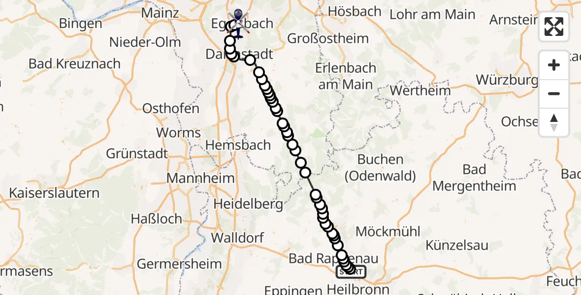 Flugroute Polizeihubschrauber Obereisesheim - Frankfurt-Egelsbach Airport, 18 März 2026, 13:58
