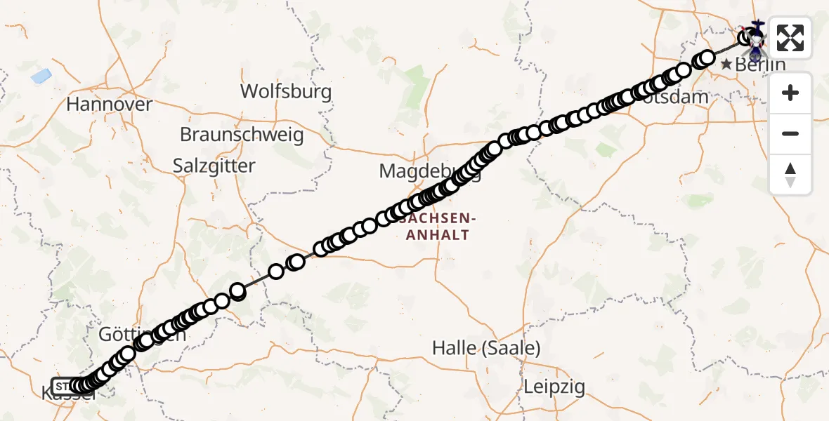 Flugroute Polizeihubschrauber Ihringshausen - Ahrensfelde Heliport, 18 März 2026, 14:04