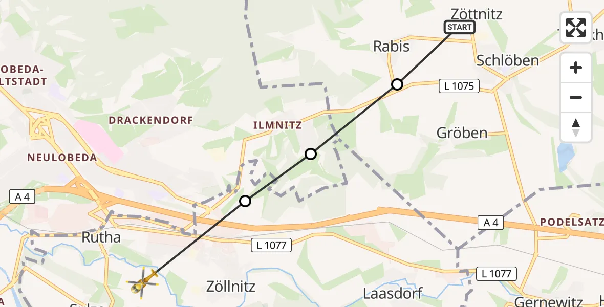 Flugroute Rettungshubschrauber Zöttnitz - Rutha, 18 März 2026, 14:12