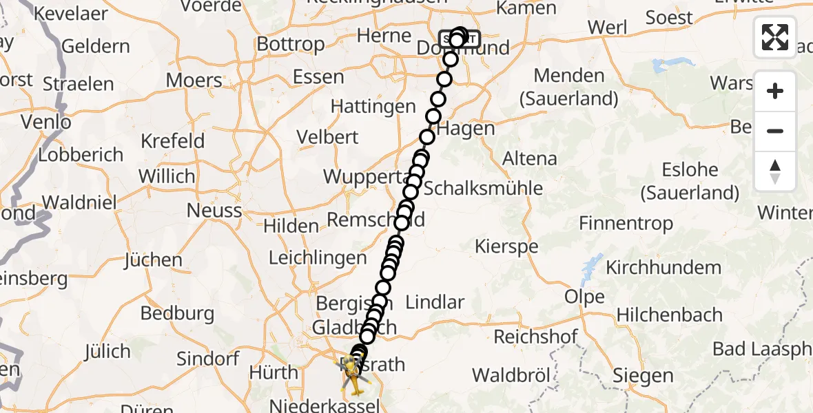 Flugroute Rettungshubschrauber Dortmund Hospital North - Cologne Bonn Airport, 18 März 2026, 14:21