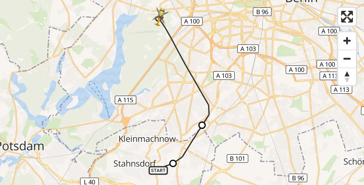 Flugroute Rettungshubschrauber Stahnsdorf - Berlin, 18 März 2026, 14:23