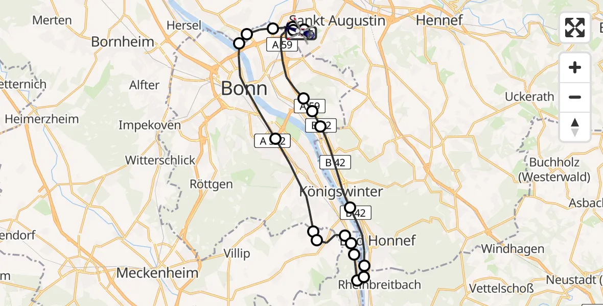 Flugroute Polizeihubschrauber Sankt Augustin - Sankt Augustin, 18 März 2026, 14:25