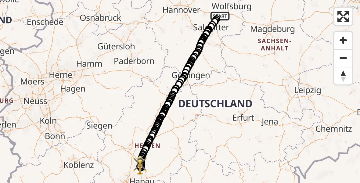 Flugroute Ambulanzhubschrauber Braunschweig - Reichelsheim Airfield, 18 März 2026, 14:28