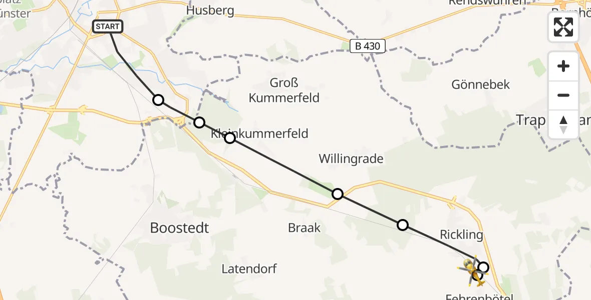 Flugroute Rettungshubschrauber Neumünster - Fehrenbötel, 18 März 2026, 14:30