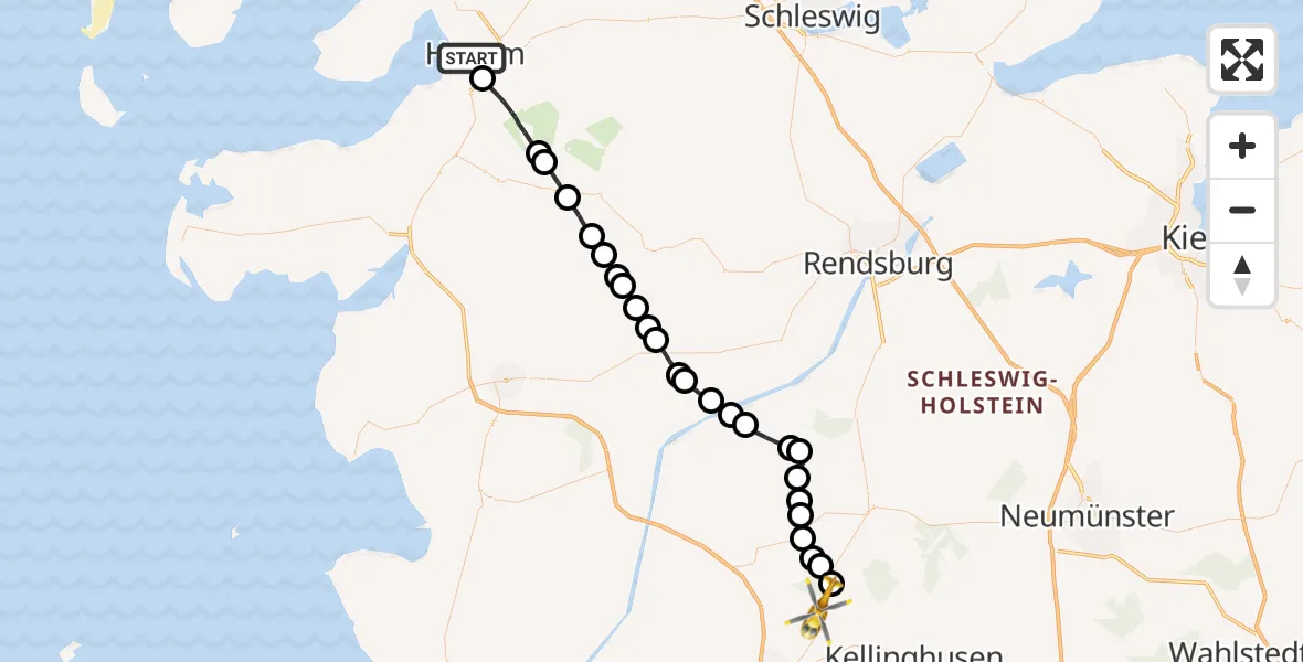 Flugroute Rettungshubschrauber Husum - Itzehoe Hungriger Wolf Airfield, 18 März 2026, 14:34