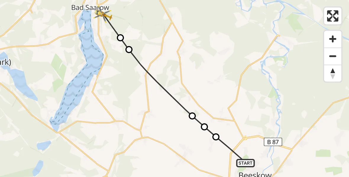 Flugroute Rettungshubschrauber Neuendorf - Bad Saarow, 18 März 2026, 14:45