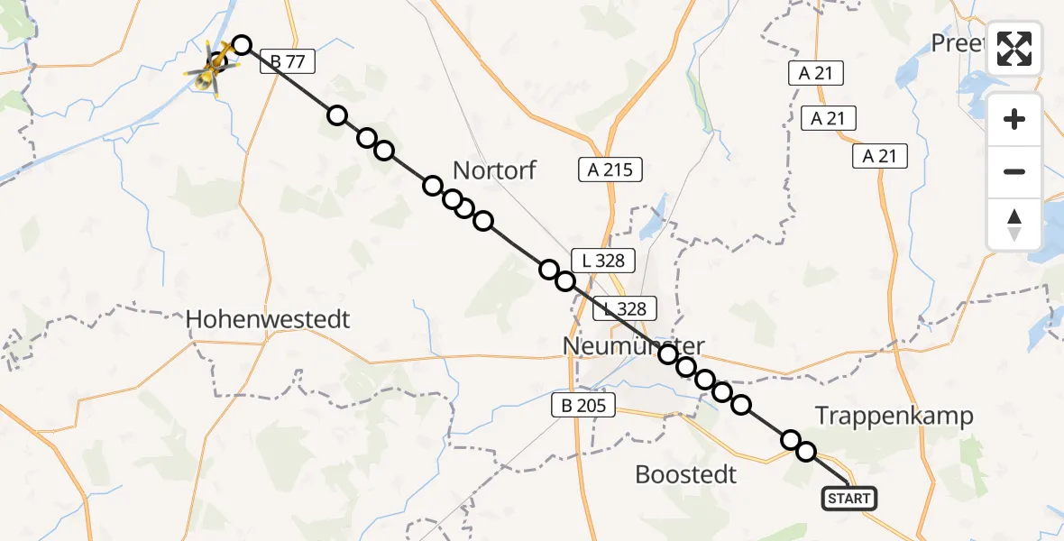Routekaart van de vlucht: Rettungshubschrauber nach Amt Jevenstedt, Schachtholm