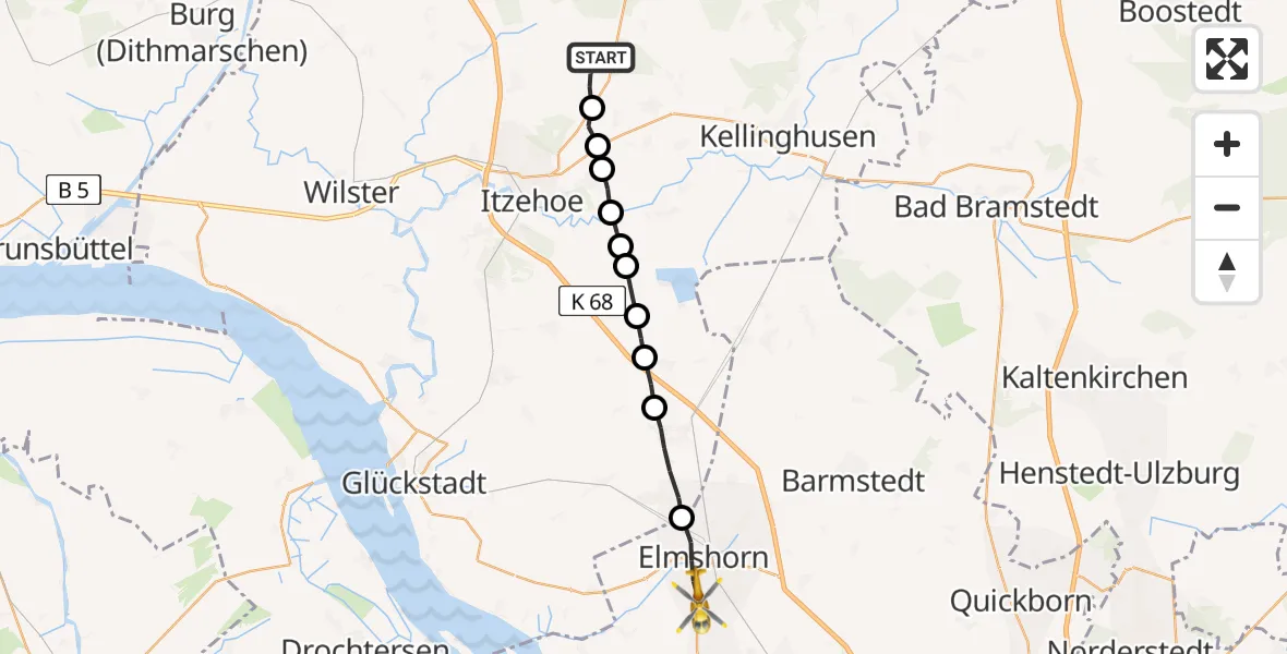 Flugroute Rettungshubschrauber Hohenlockstedt - Elmshorn, 18 März 2026, 15:10