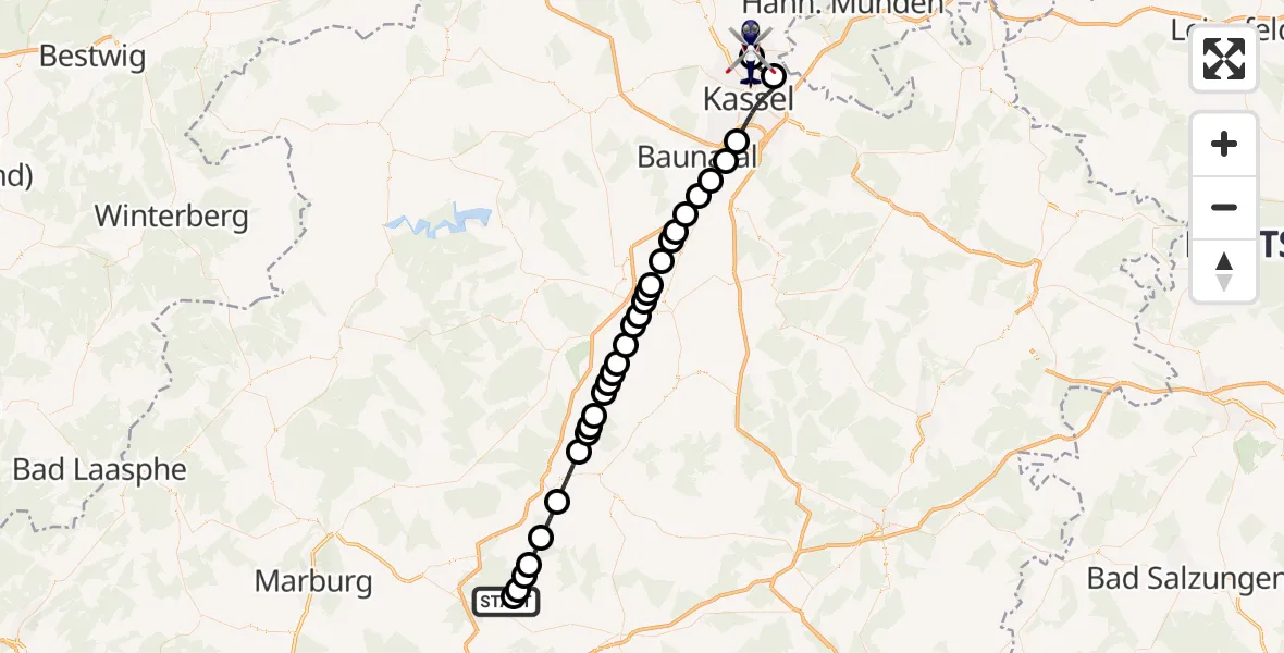 Flugroute Polizeihubschrauber Wahlen - Fuldatal Federal Police Heliport, 18 März 2026, 15:11