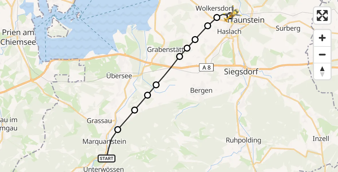 Routekaart van de vlucht: Rettungshubschrauber nach Traunstein Hospital