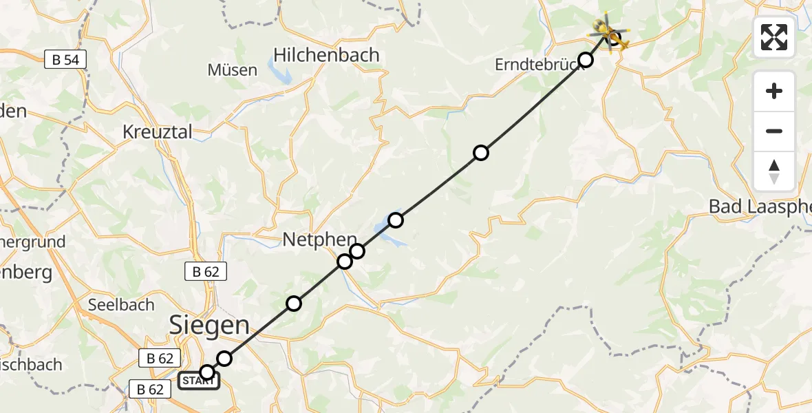 Flugroute Rettungshubschrauber Evangelisches Jung-Stilling Hospital - Schameder Airfield, 18 März 2026, 15:17