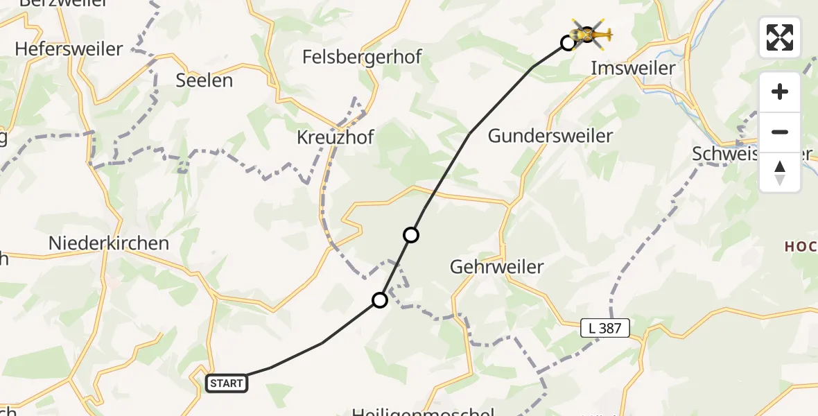 Routekaart van de vlucht: Rettungshubschrauber nach Imsweiler UL