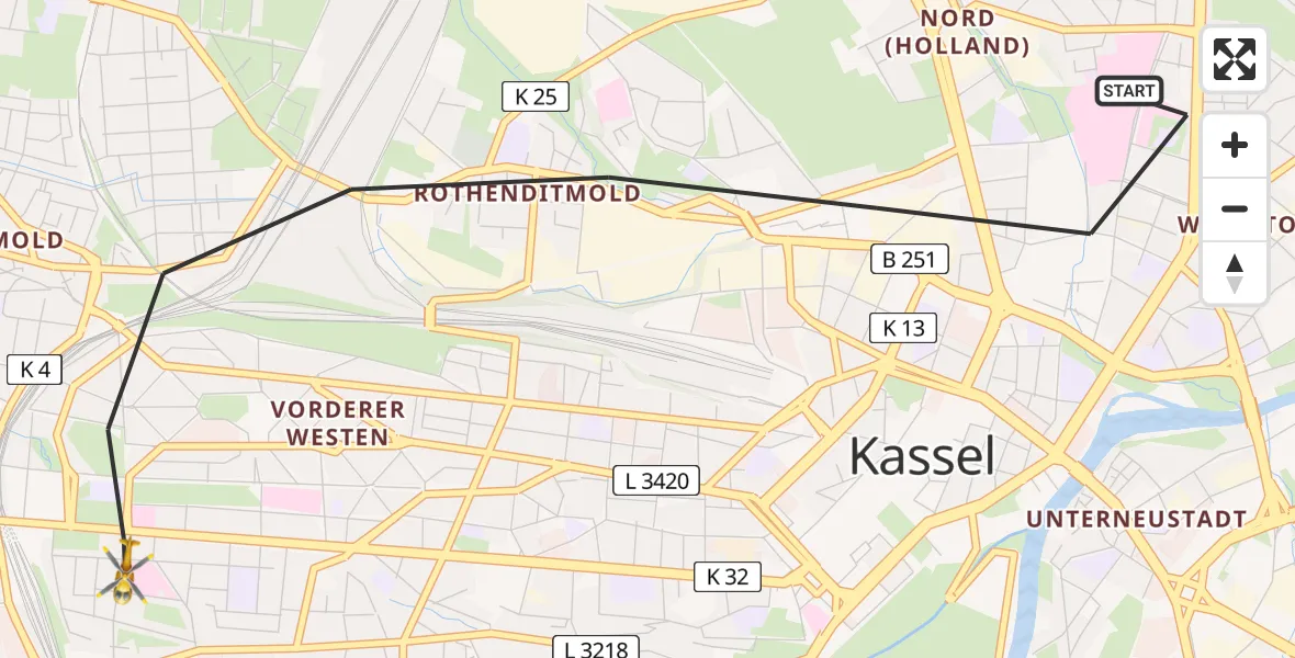 Flugroute Rettungshubschrauber Kassel - Kassel, 18 März 2026, 15:22