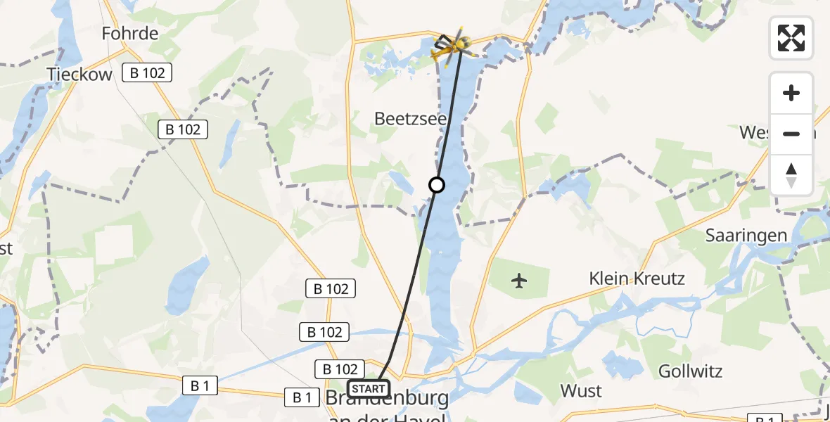 Routekaart van de vlucht: Rettungshubschrauber nach Brandenburg an der Havel, Am alten Bahnhof