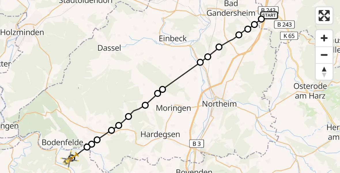 Routekaart van de vlucht: Ambulanzhubschrauber nach Lippoldsberg