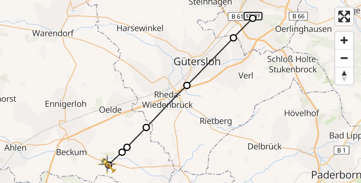 Flugroute Rettungshubschrauber Luftrettungszentrum Bielefeld - Wadersloh, 18 März 2026, 15:31