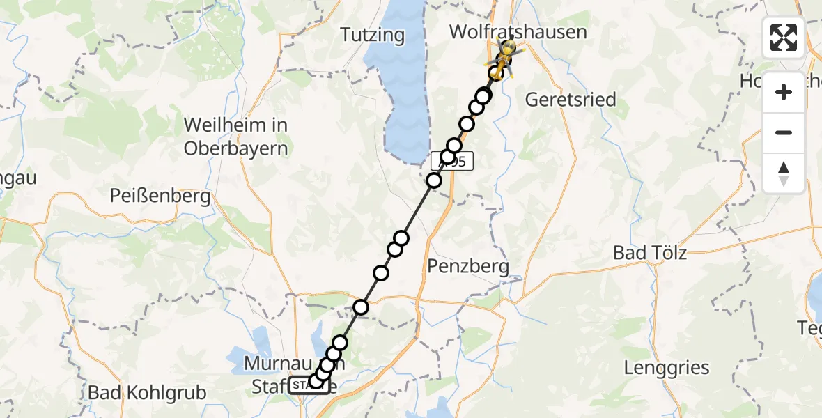 Routekaart van de vlucht: Rettungshubschrauber nach Münsing, Achwiesen