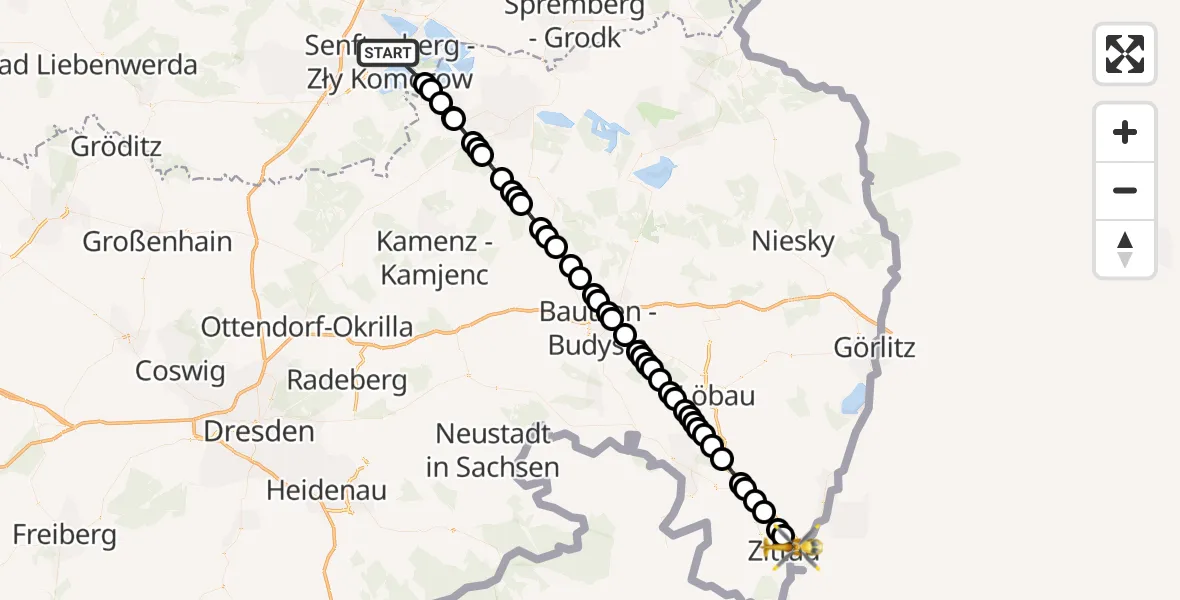 Flugroute Ambulanzhubschrauber Senftenberg - Zittau, 18 März 2026, 15:41