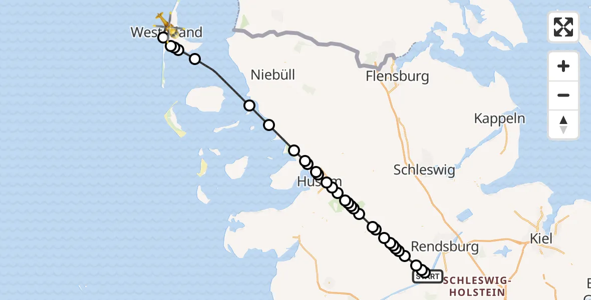 Flugroute Rettungshubschrauber Breiholz - Westerland, 18 März 2026, 15:45