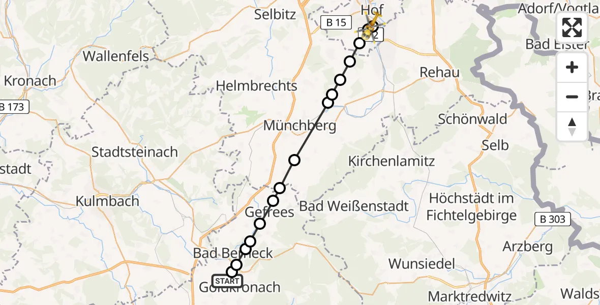 Routekaart van de vlucht: Rettungshubschrauber nach Sana Clinic Hof Heliport