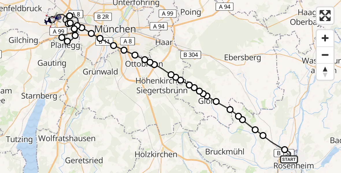 Flugroute Polizeihubschrauber Westerndorf St. Peter - Aubing-Lochhausen-Langwied, 18 März 2026, 15:49