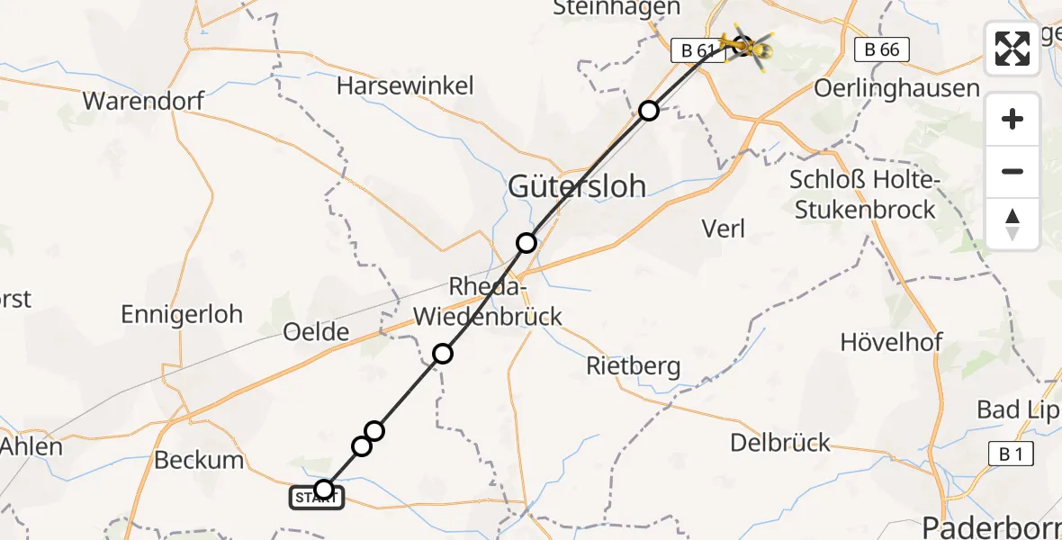 Routekaart van de vlucht: Rettungshubschrauber nach Luftrettungszentrum Bielefeld
