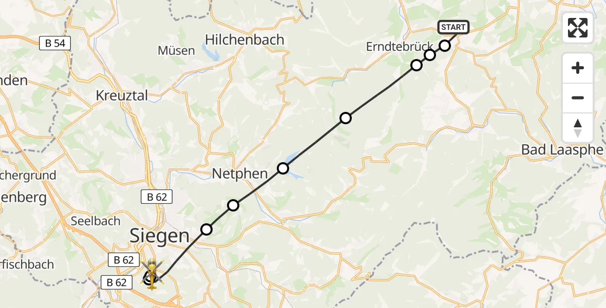 Flugroute Rettungshubschrauber Schameder Airfield - Evangelisches Jung-Stilling Hospital, 18 März 2026, 16:18