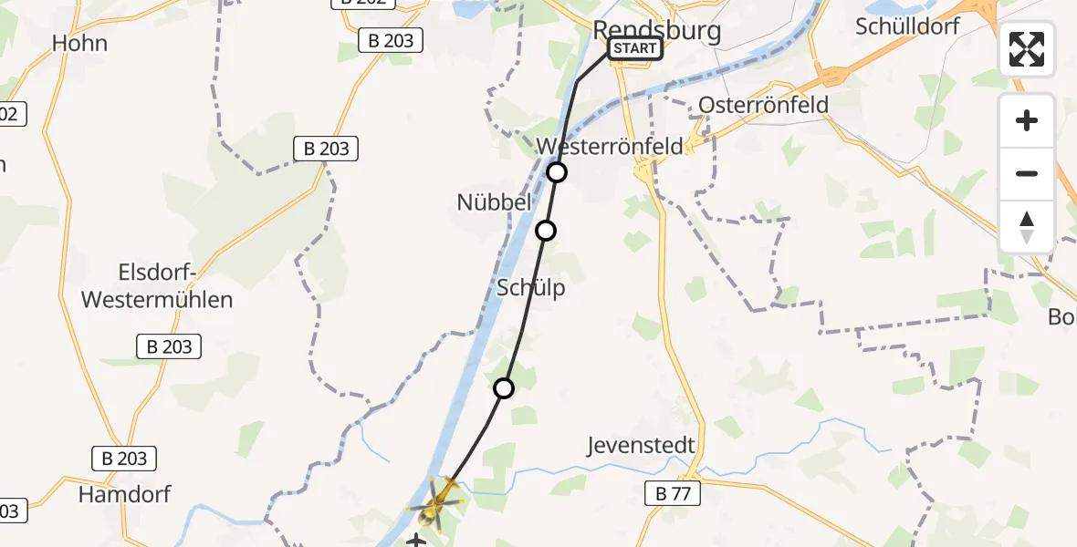 Routekaart van de vlucht: Rettungshubschrauber nach Amt Jevenstedt, Schachtholm