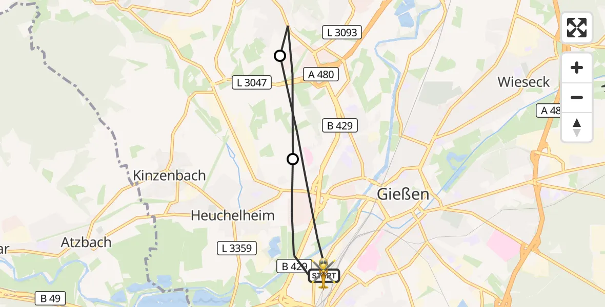 Flugroute Rettungshubschrauber Gießen - Gießen, 18 März 2026, 16:21