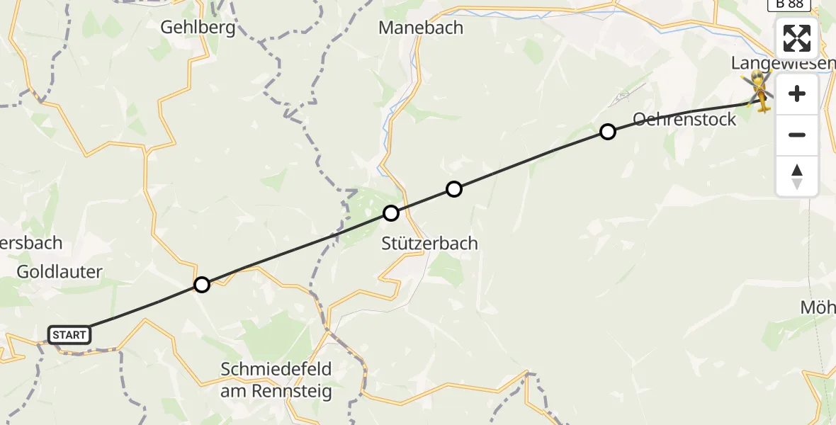Flugroute Rettungshubschrauber Goldlauter - Langewiesen, 18 März 2026, 16:21
