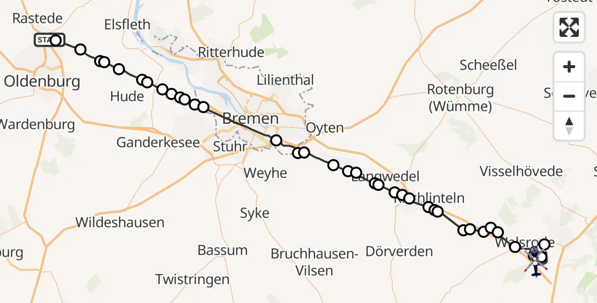 Flugroute Polizeihubschrauber Wahnbek - Düshorn, 18 März 2026, 16:21