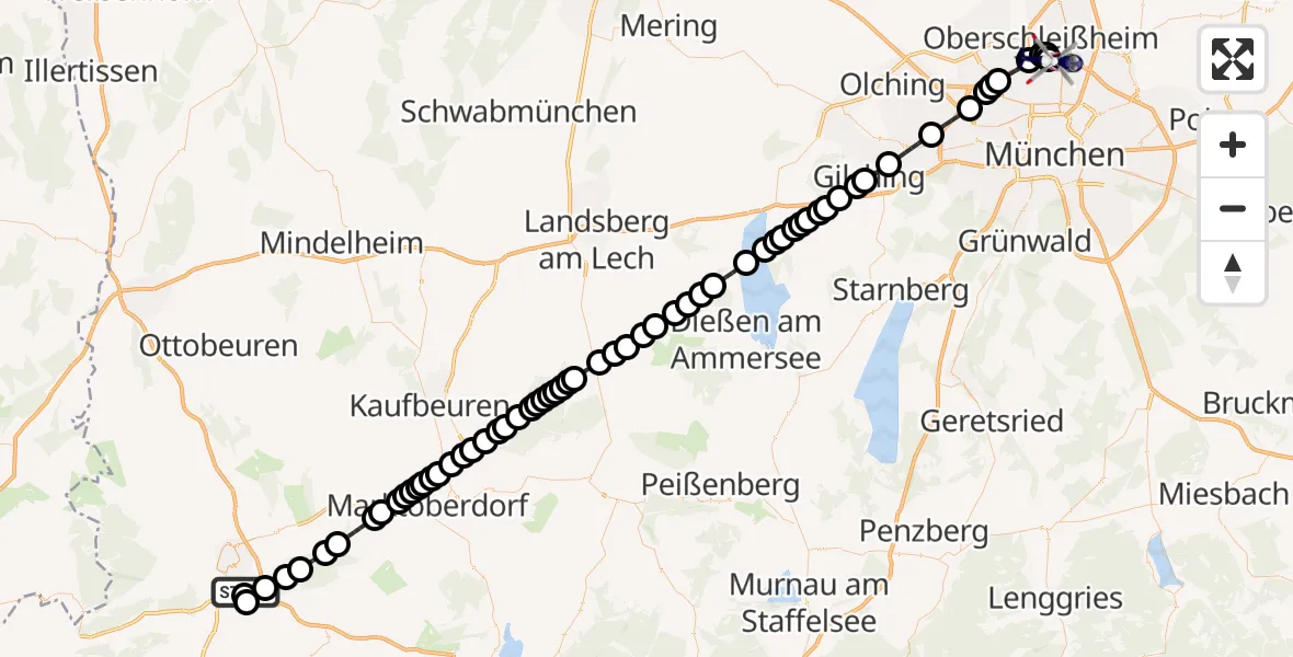 Flugroute Polizeihubschrauber Kempten-Durach Airfield - Oberschleißheim, 18 März 2026, 16:23