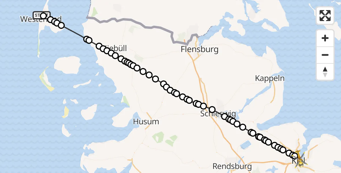 Routekaart van de vlucht: Rettungshubschrauber nach Kiel, Arnold-Heller-Straße