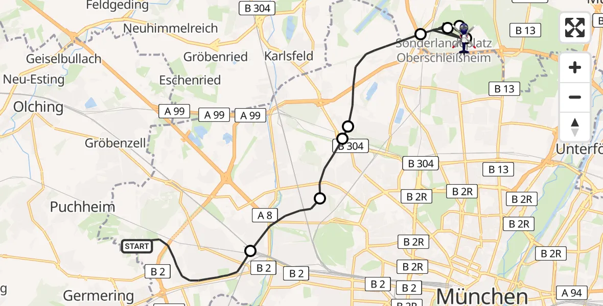 Flugroute Polizeihubschrauber Aubing-Lochhausen-Langwied - Oberschleißheim, 18 März 2026, 16:35