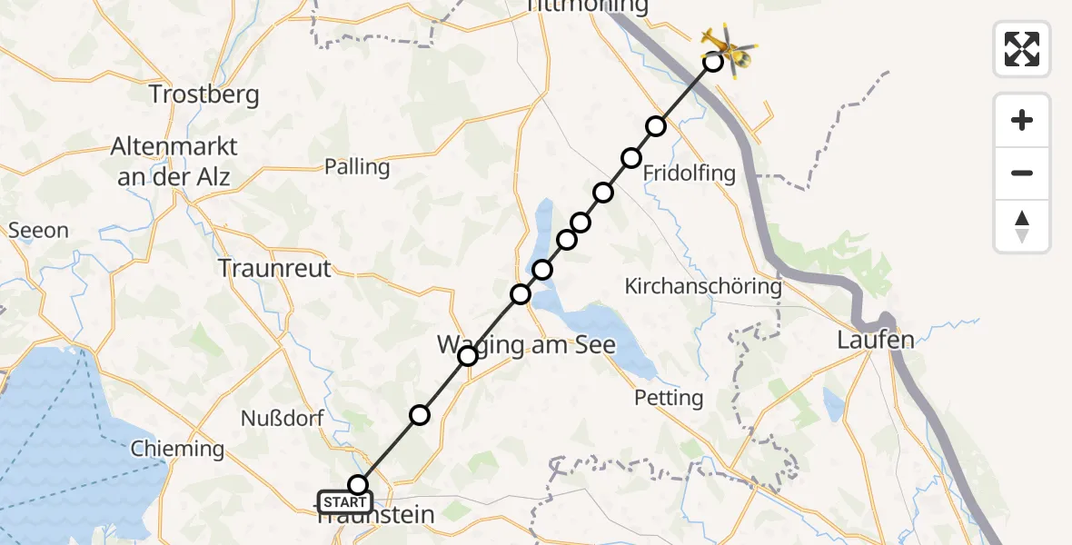 Flugroute Rettungshubschrauber Traunstein Hospital - Riedersbach, 18 März 2026, 16:37