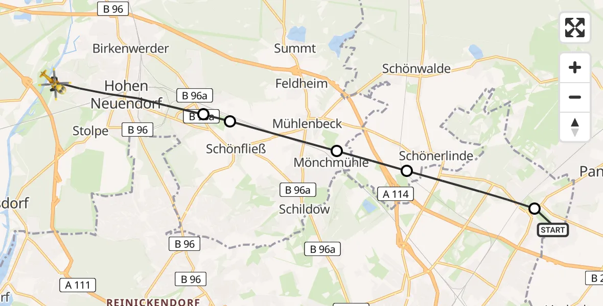 Routekaart van de vlucht: Rettungshubschrauber nach Hohen Neuendorf, Schillerpromenade