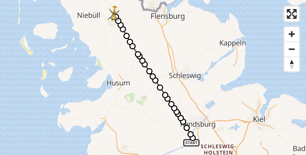 Routekaart van de vlucht: Rettungshubschrauber nach Achtrup, Karlumer Straße