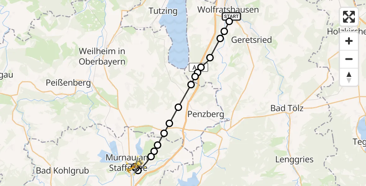 Routekaart van de vlucht: Rettungshubschrauber nach Murnau Accident Hospital