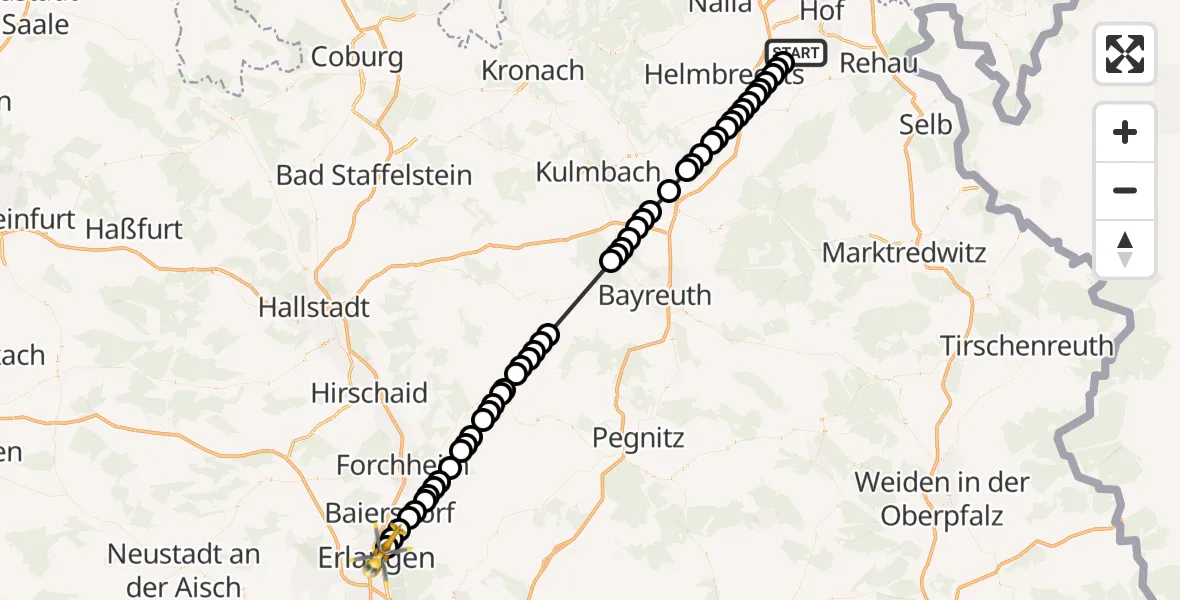 Flugroute Rettungshubschrauber Martinsreuth - Erlangen, 18 März 2026, 16:46