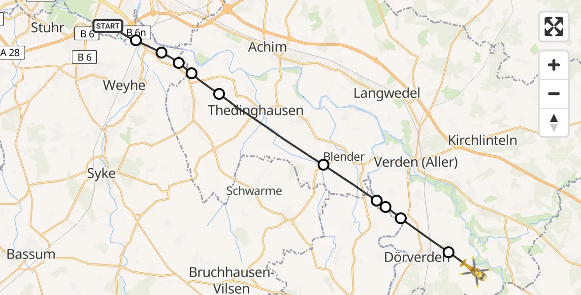 Flugroute Rettungshubschrauber Bremen-Süd - Westen, 18 März 2026, 16:46