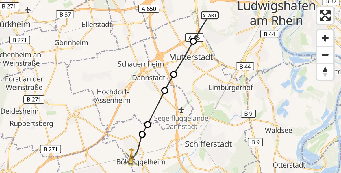Flugroute Rettungshubschrauber Ludwigshafen am Rhein - Böhl-Iggelheim, 18 März 2026, 16:46