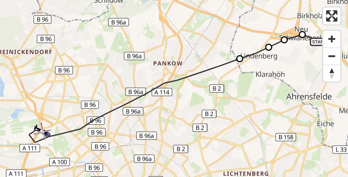 Flugroute Polizeihubschrauber Blumberg - Berlin, 18 März 2026, 16:46