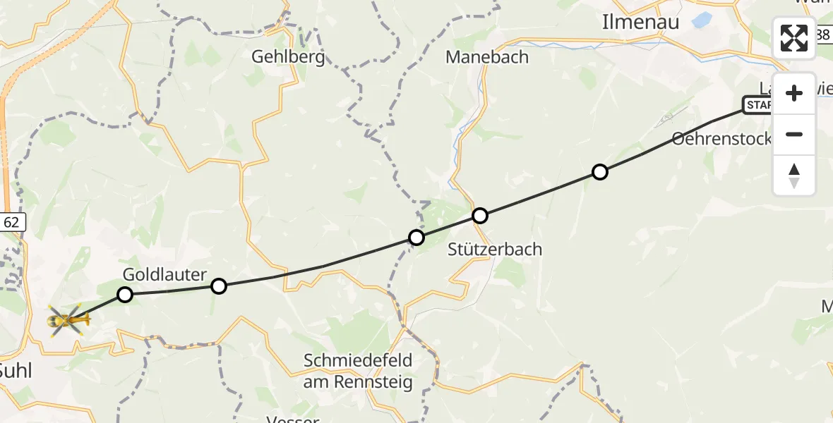 Flugroute Rettungshubschrauber Langewiesen - Suhl, 18 März 2026, 16:51